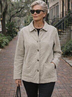 Better Than Basic Beige Quilted Jacket Button Front Pockets Women’s Size S